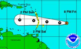 Forecast path of Tropical Depression 7. (NOAA image) Forecast path of Tropical Depression 7. (NOAA image)